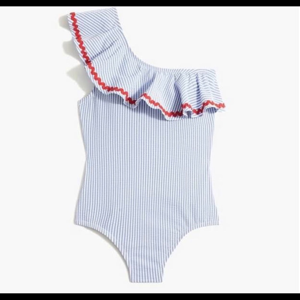 J.Crew Seersucker One Shoulder One Piece